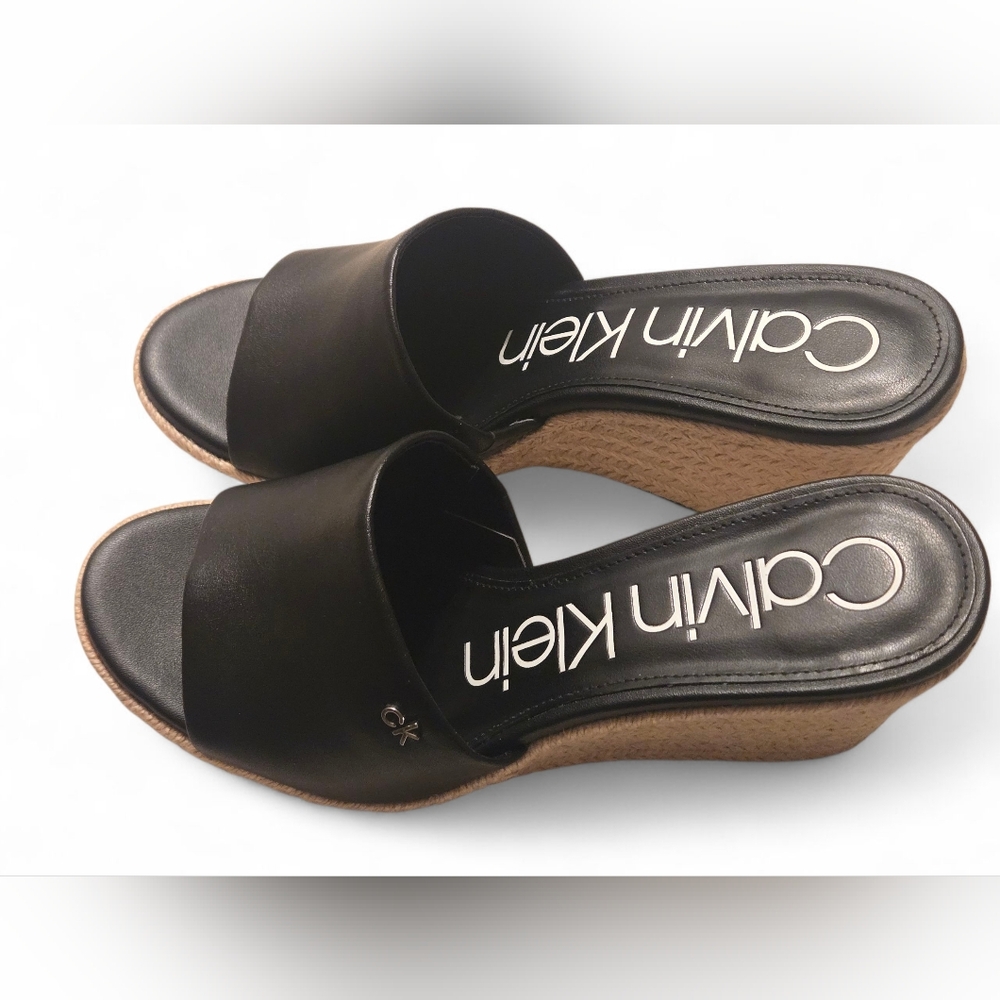 Calvin Klein Black Espadrille Wedge Slides | 8.5